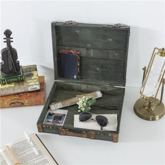 Vintage Decorative Wooden Storage Chest: Antique Wood Suitcase Trunk - Picture 4 of 7